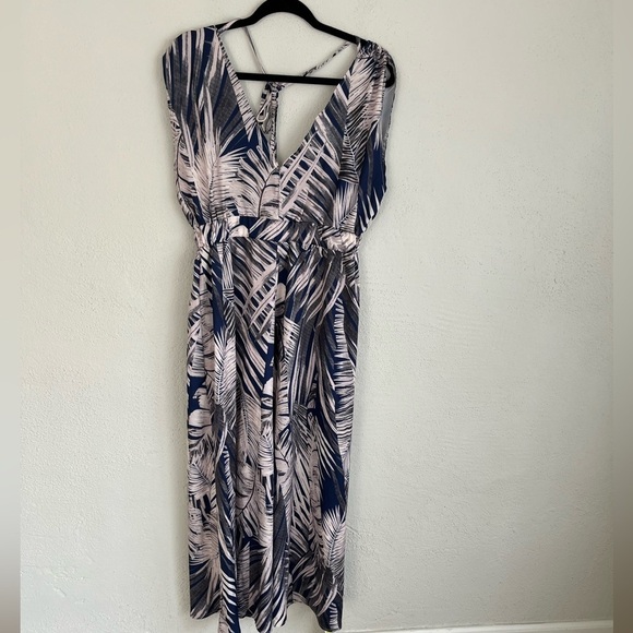 NXH Woman Navy&Taupe Floral V- Neck Maxi Dress, Size XL - Picture 1 of 9